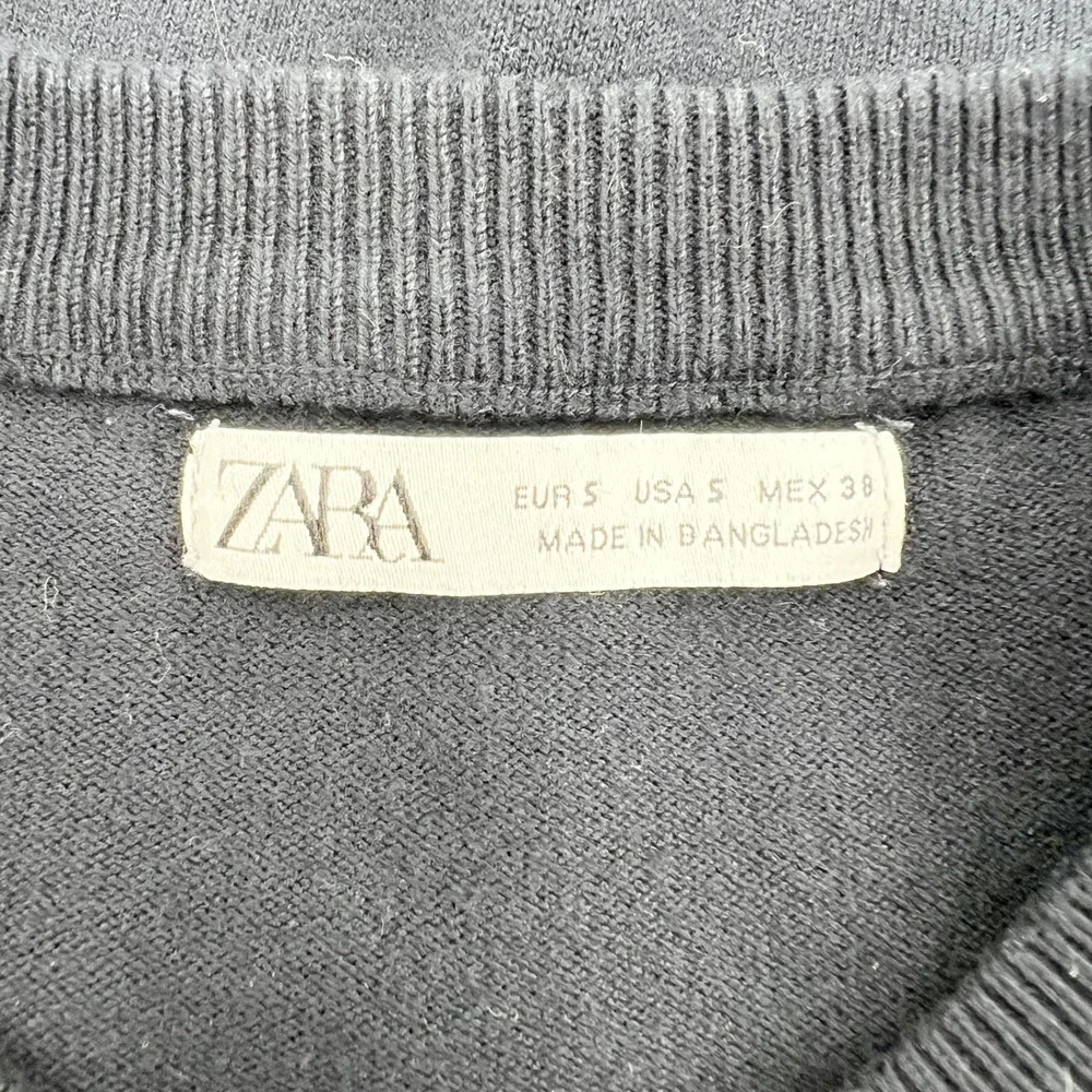 Zara Womens Navy Blue Crew Neck Long Sleeve Knit Sweater Size Small Solid Basic